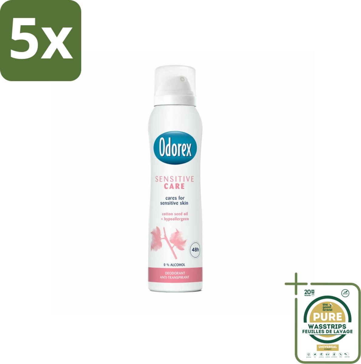 5 x Odorex Deodorant Spray Sensitive Care 150 ml - Grootverpakking - Gevoelige Huid - Deodorant Spray - Zachte Huid - Alcoholvrij - Bisabolol