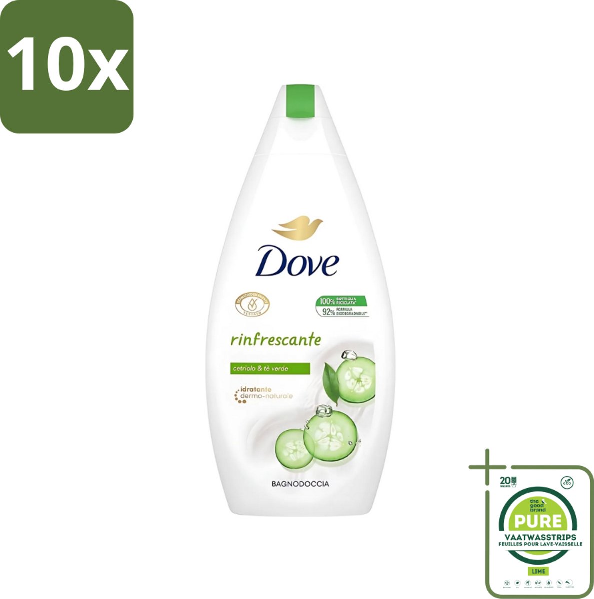 10 x Dove - Douchegel - Refreshing - Komkommer & Groene thee - Verfrissend - 400 ml - Grootverpakking - Douchegel - Frisheid - Reiniging - Uitdroging - Scrub
