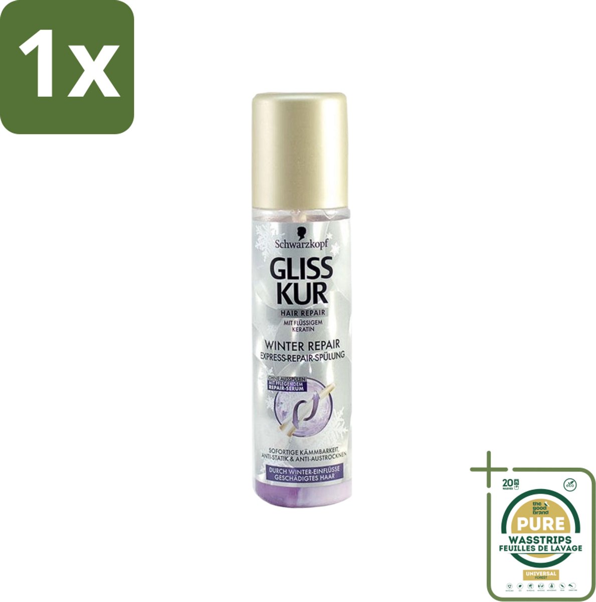 1 x Gliss-Kur - Anti-Klit Spray - Winter Repair - Makkelijke Kambaarheid - 200 ml- Anti-klit Spray - Winter Repair - Makkelijke Kambaarheid - Keratine Spray - Haar Herstel