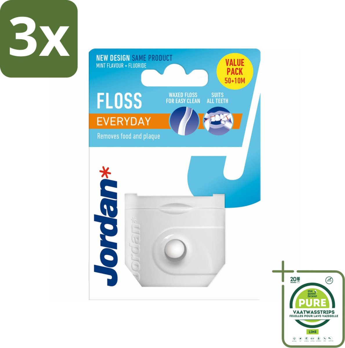 3 x Jordan Floss Everyday 50 meter - Grootverpakking - Floss - Tandfloss - Mondhygiëne - Tandplak - Flossing