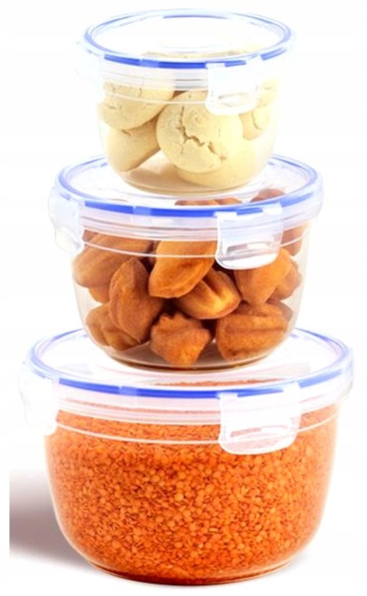 3 Ronde Voedselcontainers 625, 1200, 2100ml - BPA-vrij