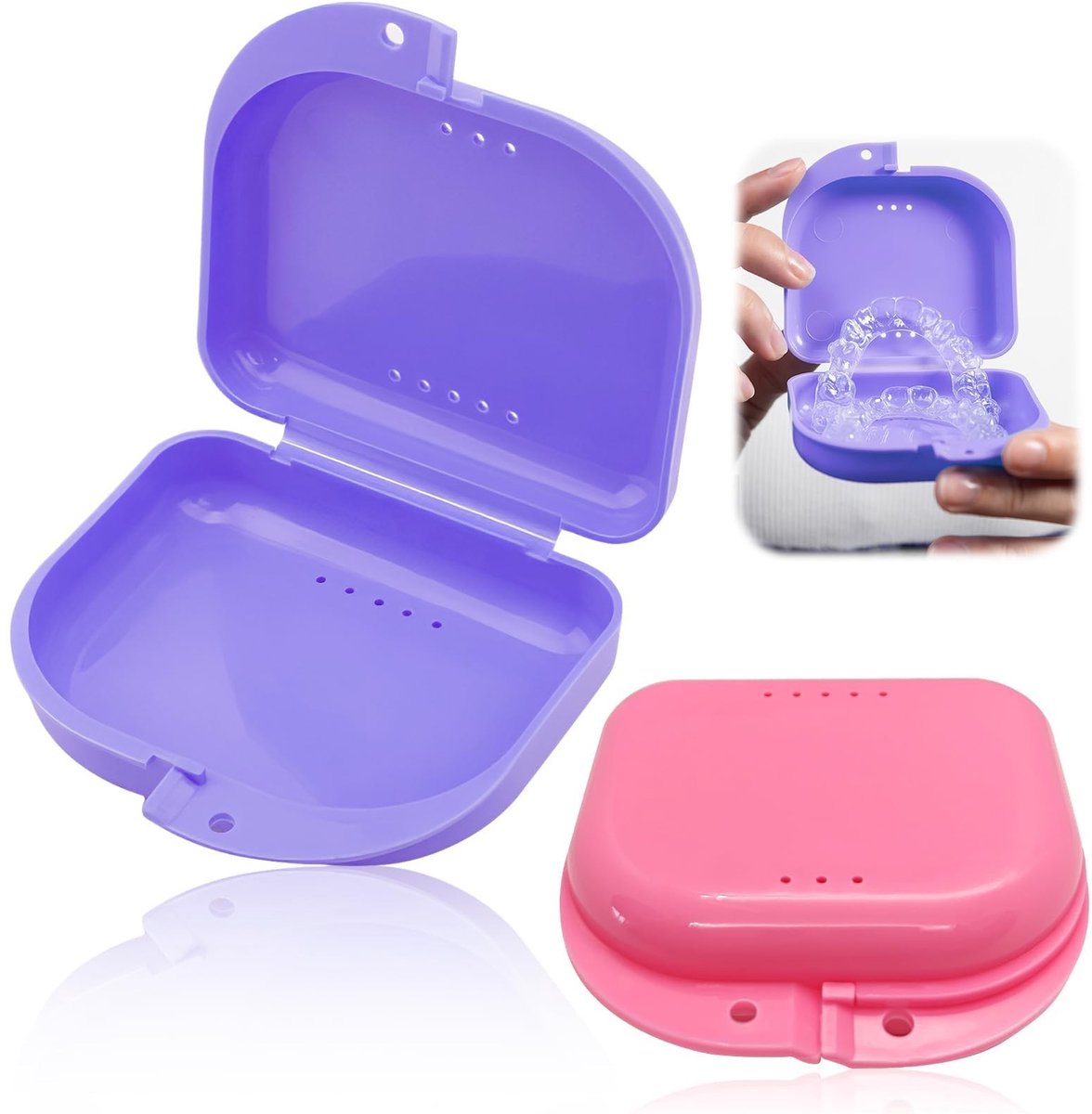Elzusha - 2-pack orthodontische tandhouder, geventileerd met snap-lock sluiting