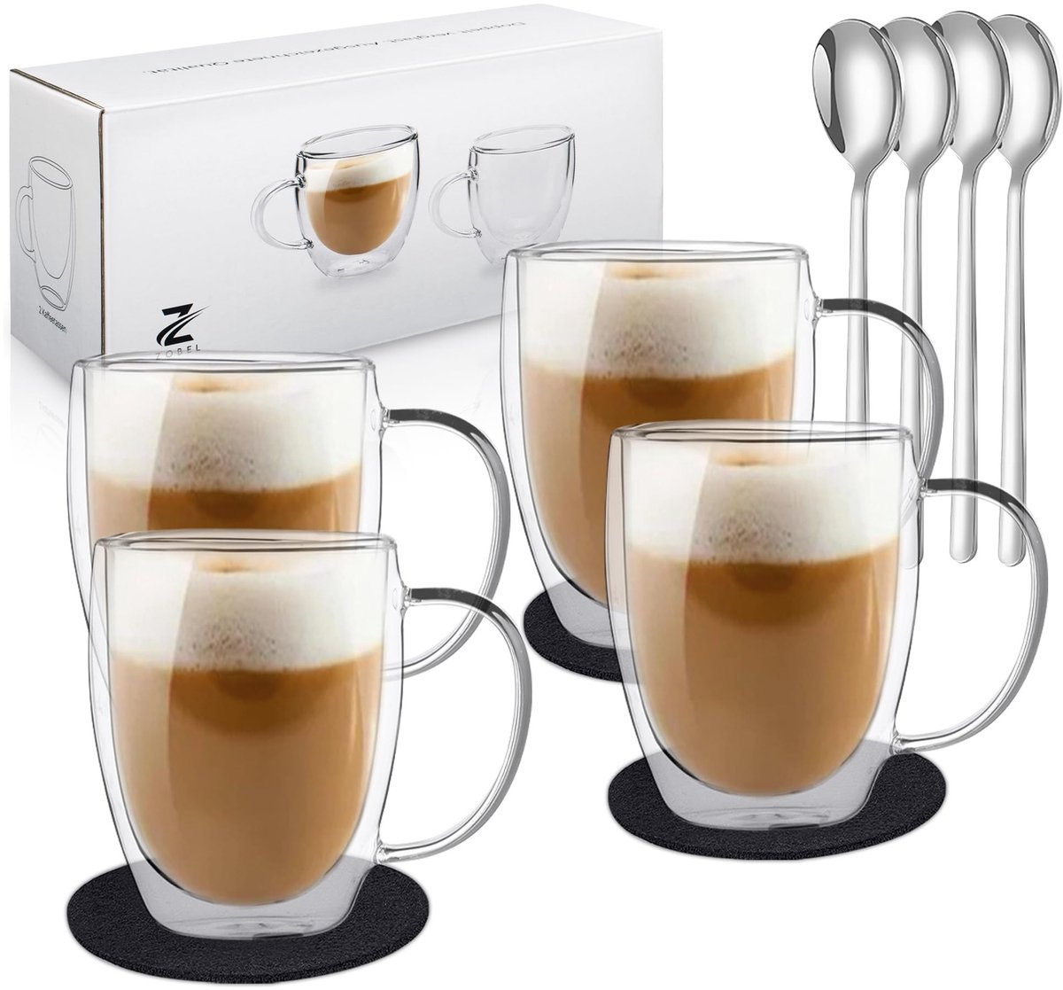 Elzusha - Latte Macchiato Glazen Set - 350 ml - 4 Stuks