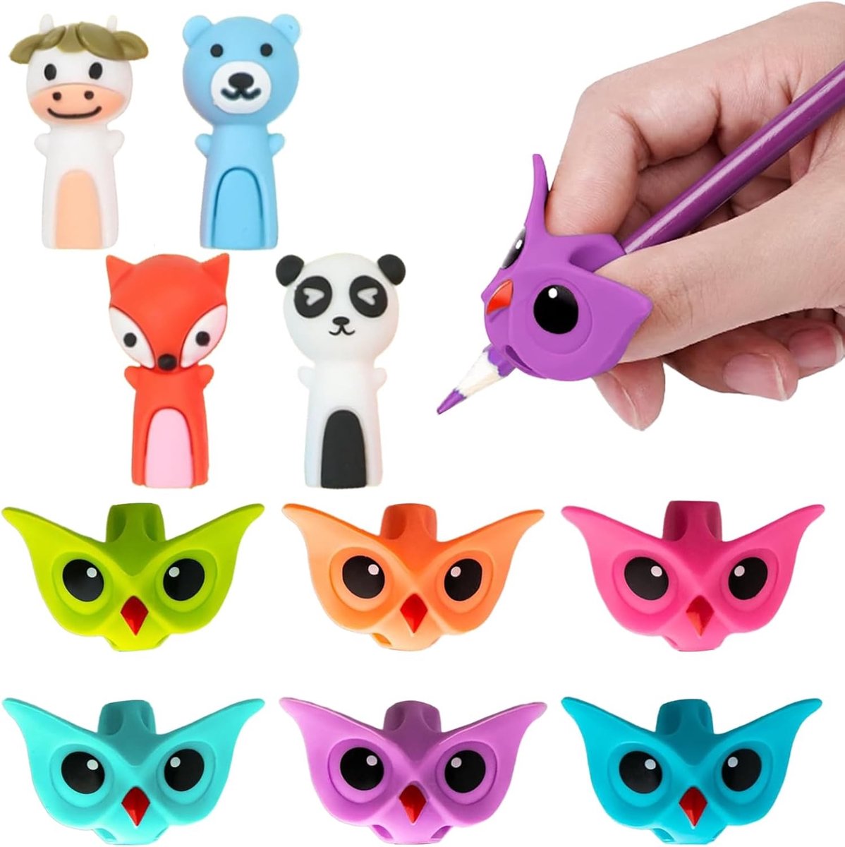 Ergonomische Schrijfhulpmiddelen voor Kinderen met 4 Cartoon Penkoppen - Schrijftraining voor Links- en Rechtshandigen, 6 Stuks