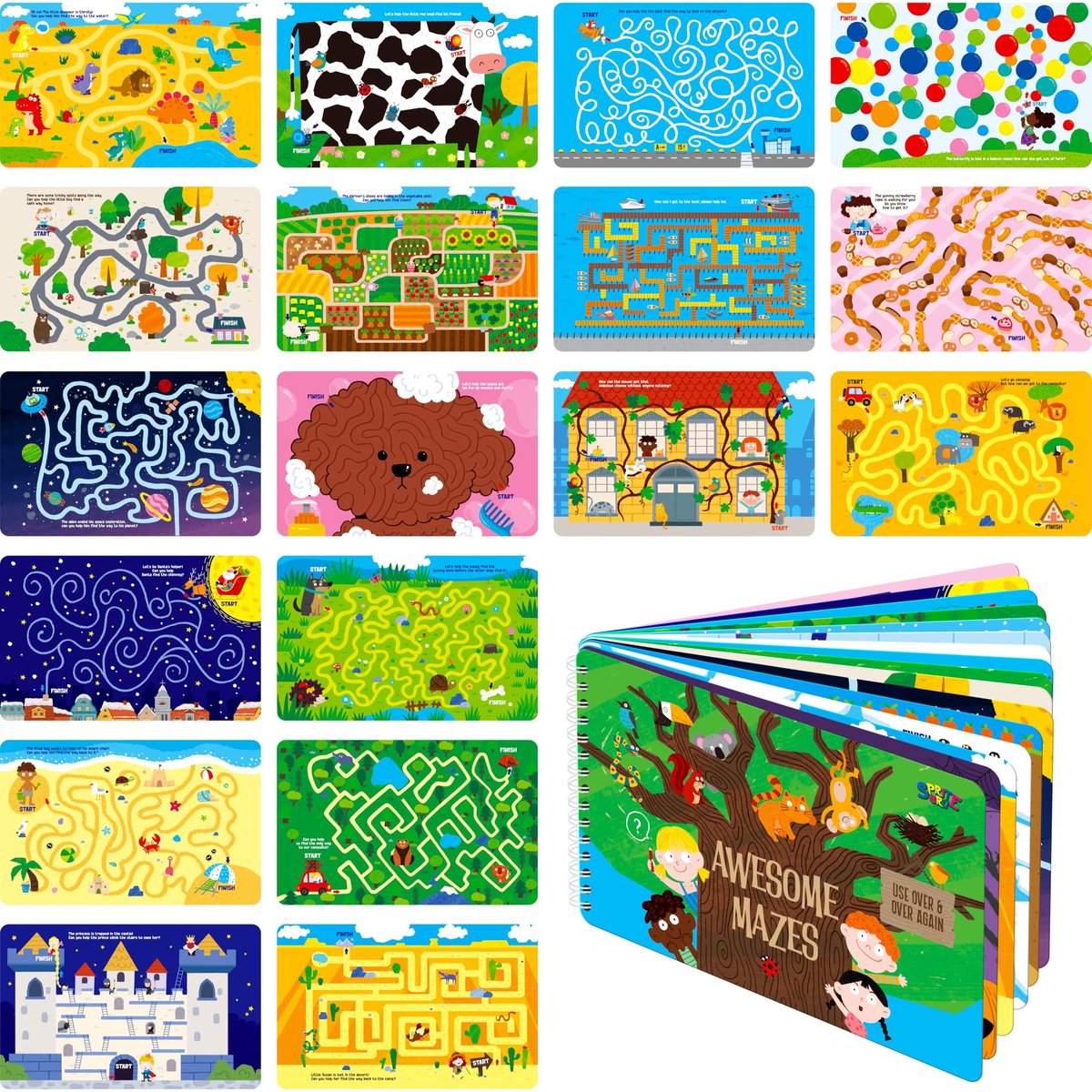Elzusha - Droog Erasable Labyrinth Speelboek met 30 Doolhoven
