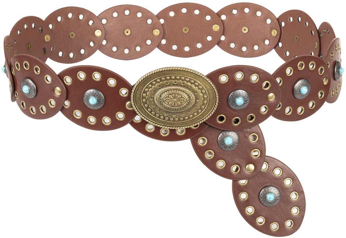 Elzusha - Dames Boho Vintage Leren Riem met Concho Gesp