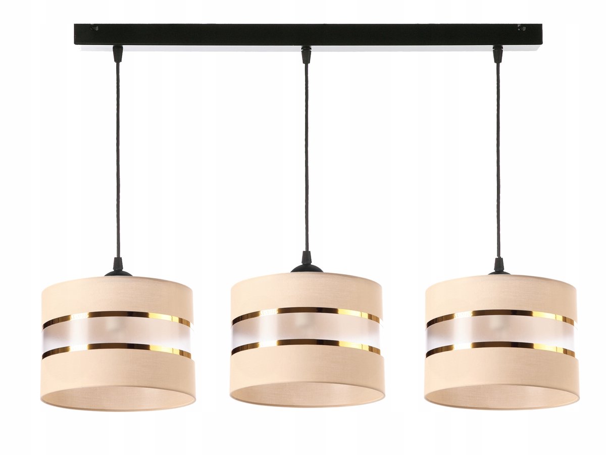 Moderne hanglamp met beige kap en gouden strepen
