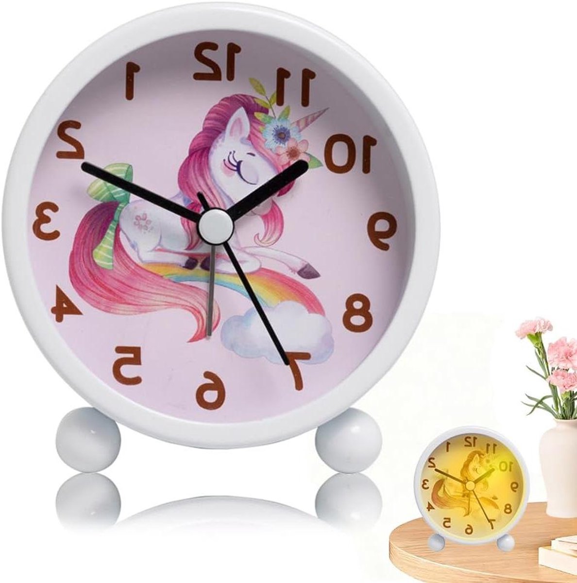 Kinderwekker Analoog - Kinderklok Meisjes - Tijd Leren - Stil Uurwerk - 10 x 10 cm - Kleurrijk