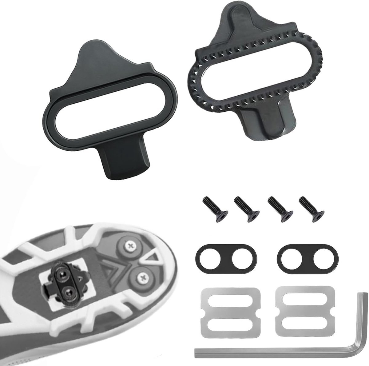 Set van Premium Cleats en Fietsschoenconverters voor Shimano SPD, Geschikt voor Racefietsen en MTB