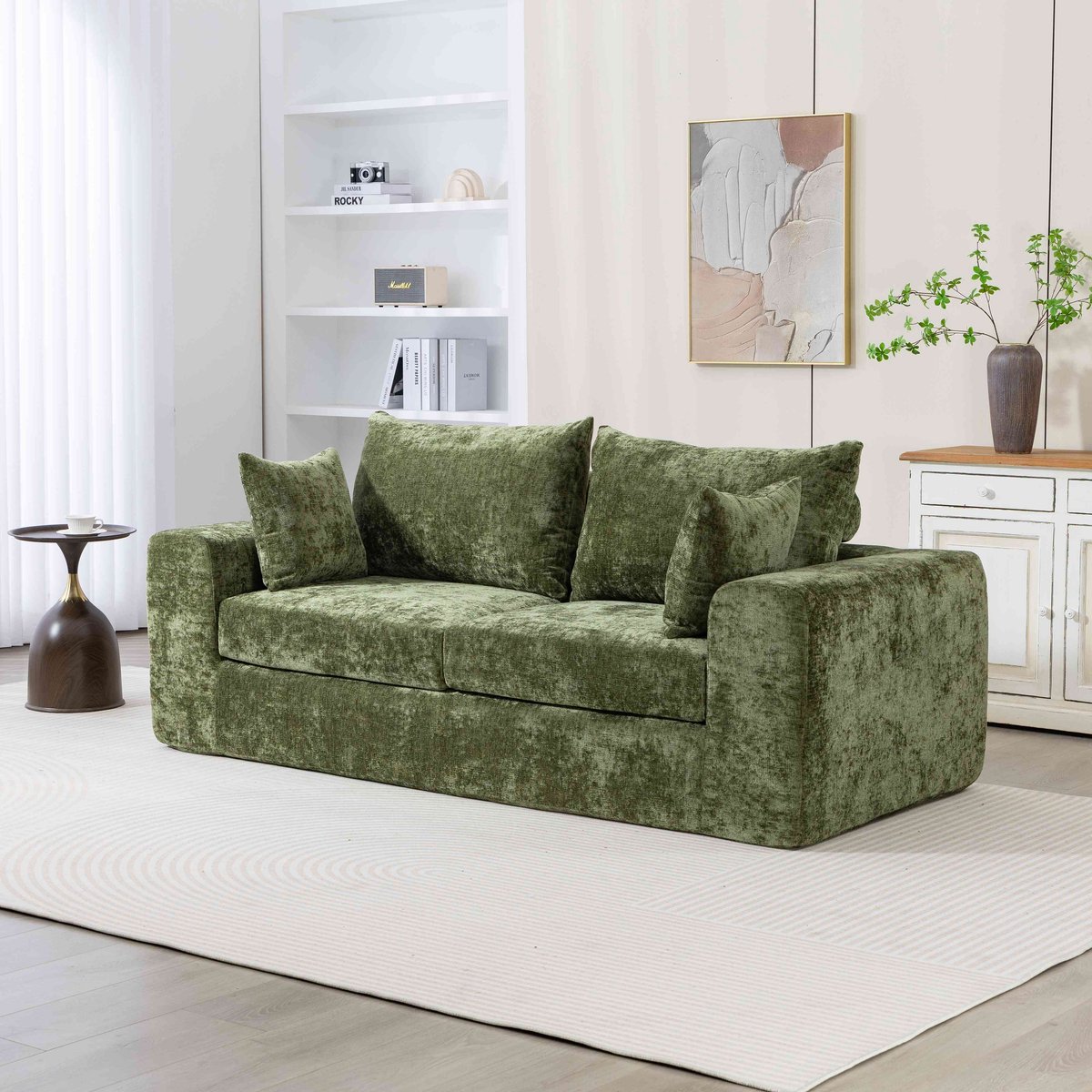 Multifunctionele Bank – Geschikt voor 2–3 Personen – Zachte Chenille – Hoog Veerkrachtig Schuim – Brede Armleuningen – Bank voor Kleine Woonkamers – Geen Montage - Groen
