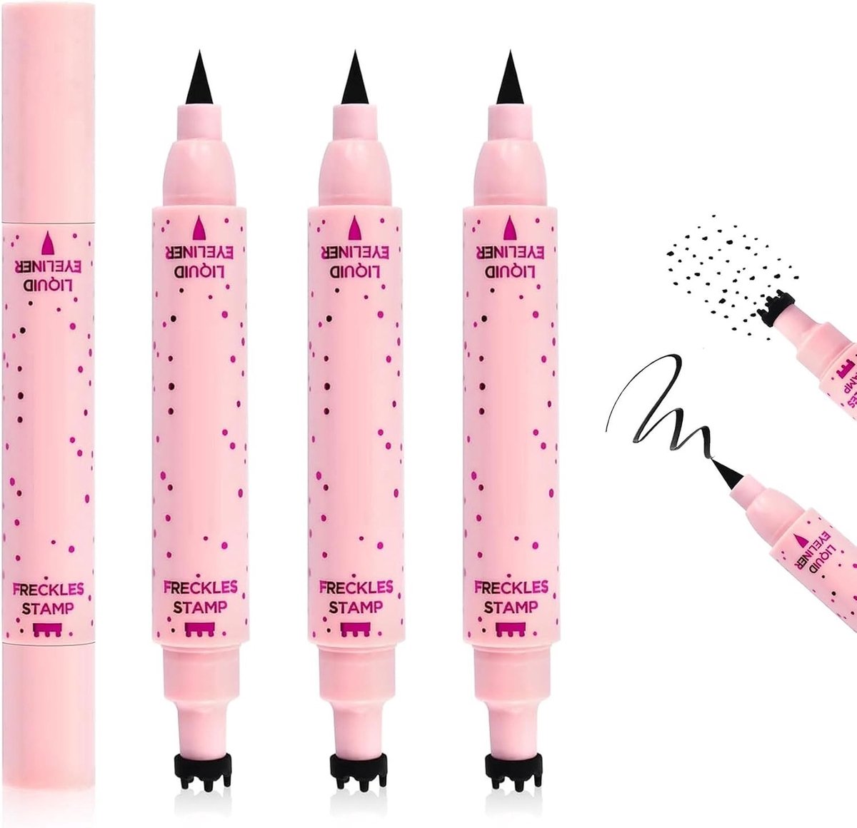 Zachte Punt Stempel Stift Set van 3 met Vloeibare Eyeliner voor Natuurlijke, Waterdichte Make-up en Henna Bruine Tinten