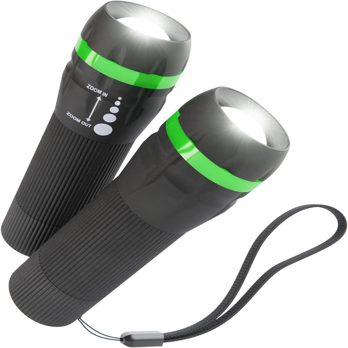 carmdering - Mini LED Zaklamp Set van 2 – 60 Lumen – Verstelbare Focus – 110 m Bereik – Inclusief Polsband