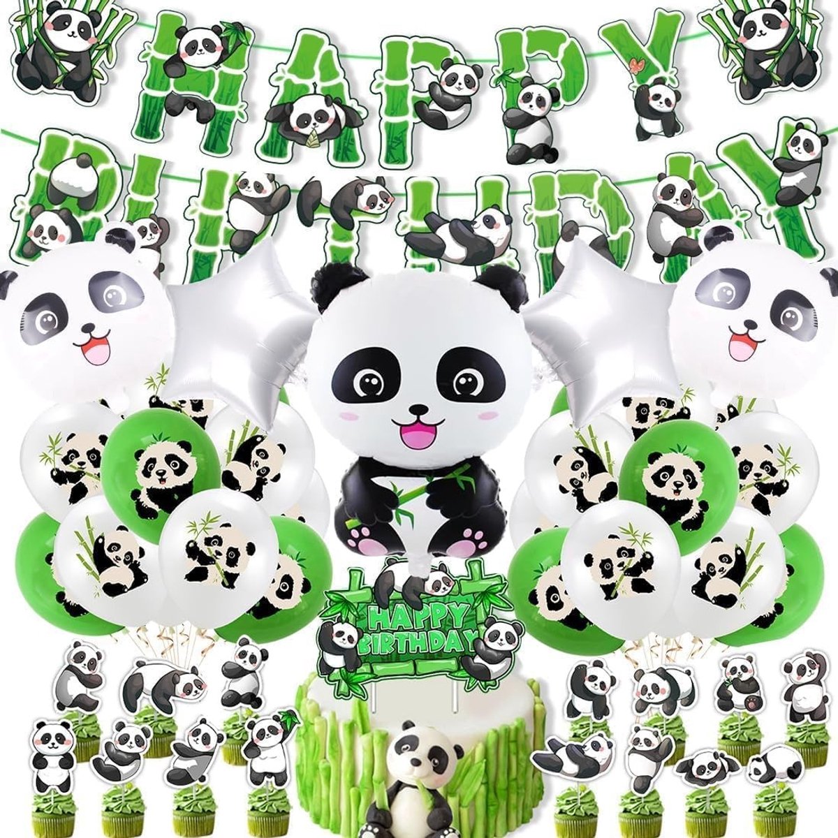 Verjaardagsdecoratie met Wilde Dieren voor Kinderen - Happy Birthday Banner, Ballonnen en Panda Taarttopper voor een Panda Thema Verjaardagsfeest