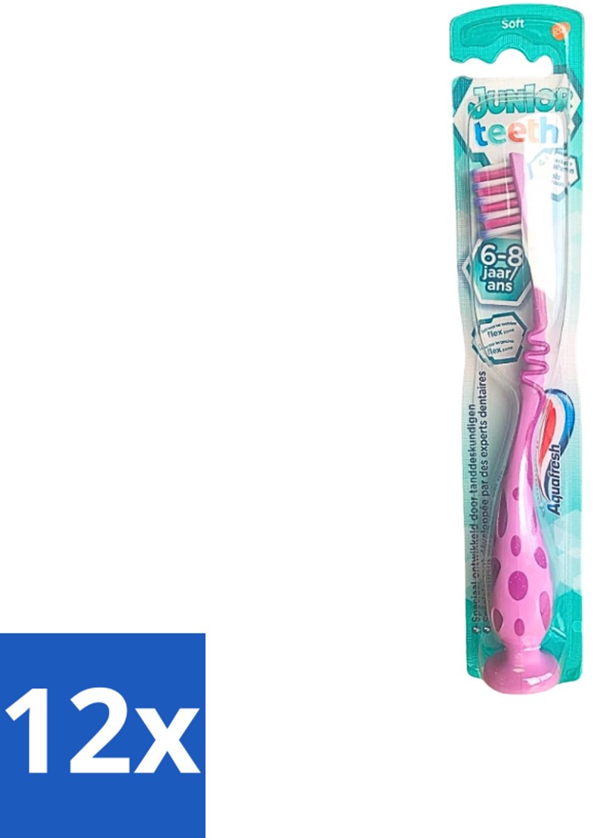 Aquafresh - Junior Teeth Tandenborstel - 6-8 Jaar - Cool Ontwerp - 1 Stuk - Voordeelverpakking - 12 stuks
