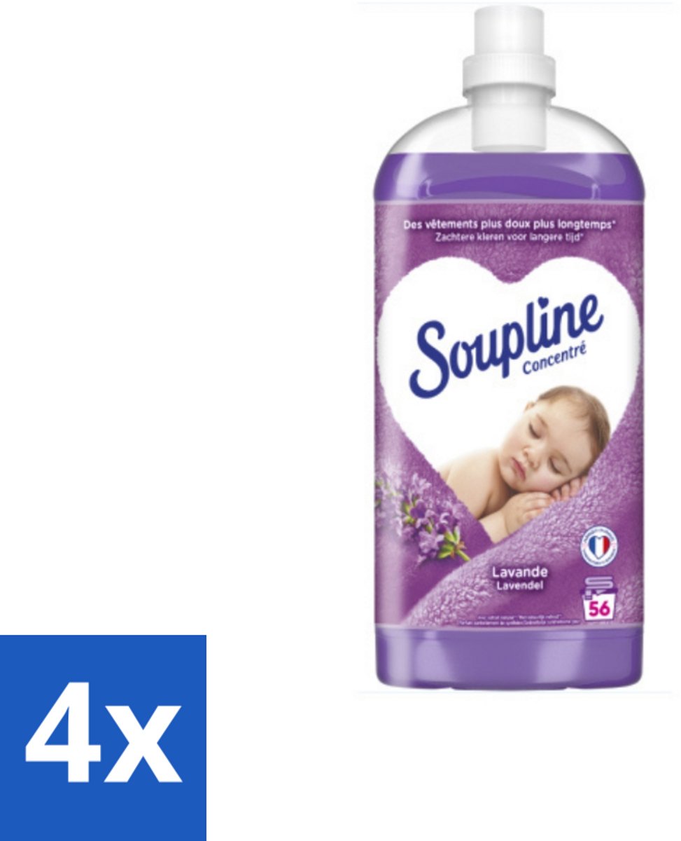 4 x Soupline - Wasverzachter - Lavendel - 56 Wasbeurten - 1.3L - Wasverzachter - Lavendelgeur - Wasgoed Verzachten - Wasverzachter Lavendel - Wasverzachter 56 Wasbeurten