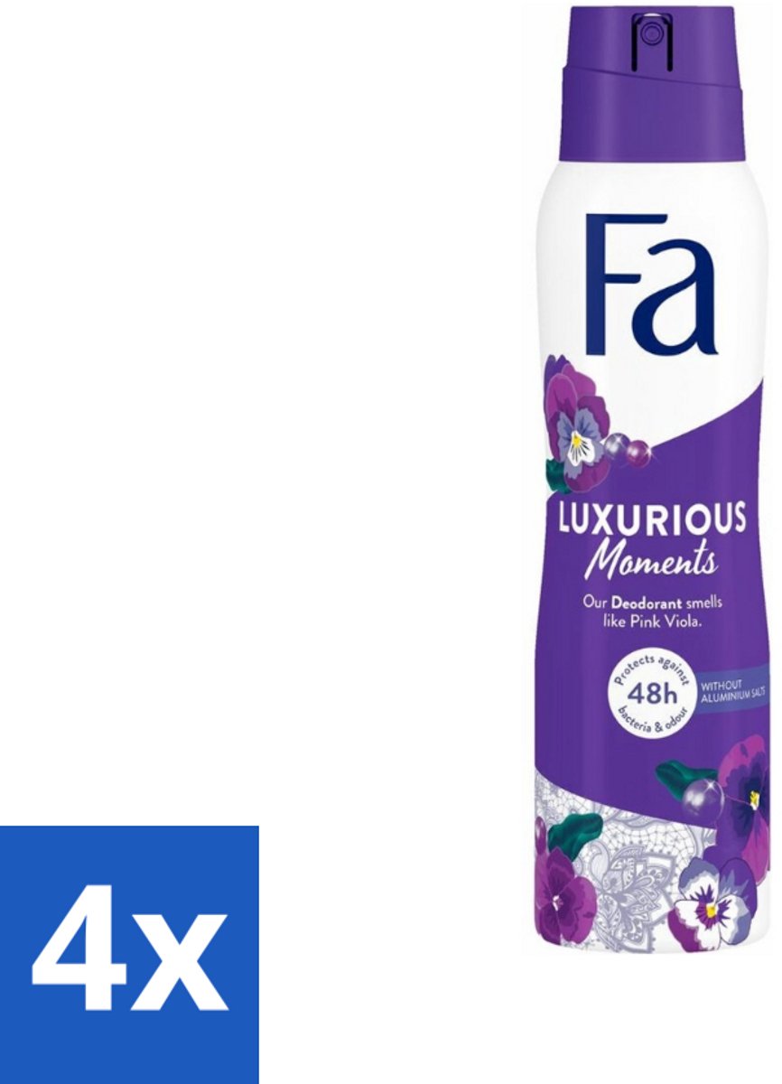 4 x Fa Deodorant Spray Luxurious Viola 150 ml - Deodorant - Roze Viooltjes - Fa - Anti-Vlekken - Huidvriendelijk