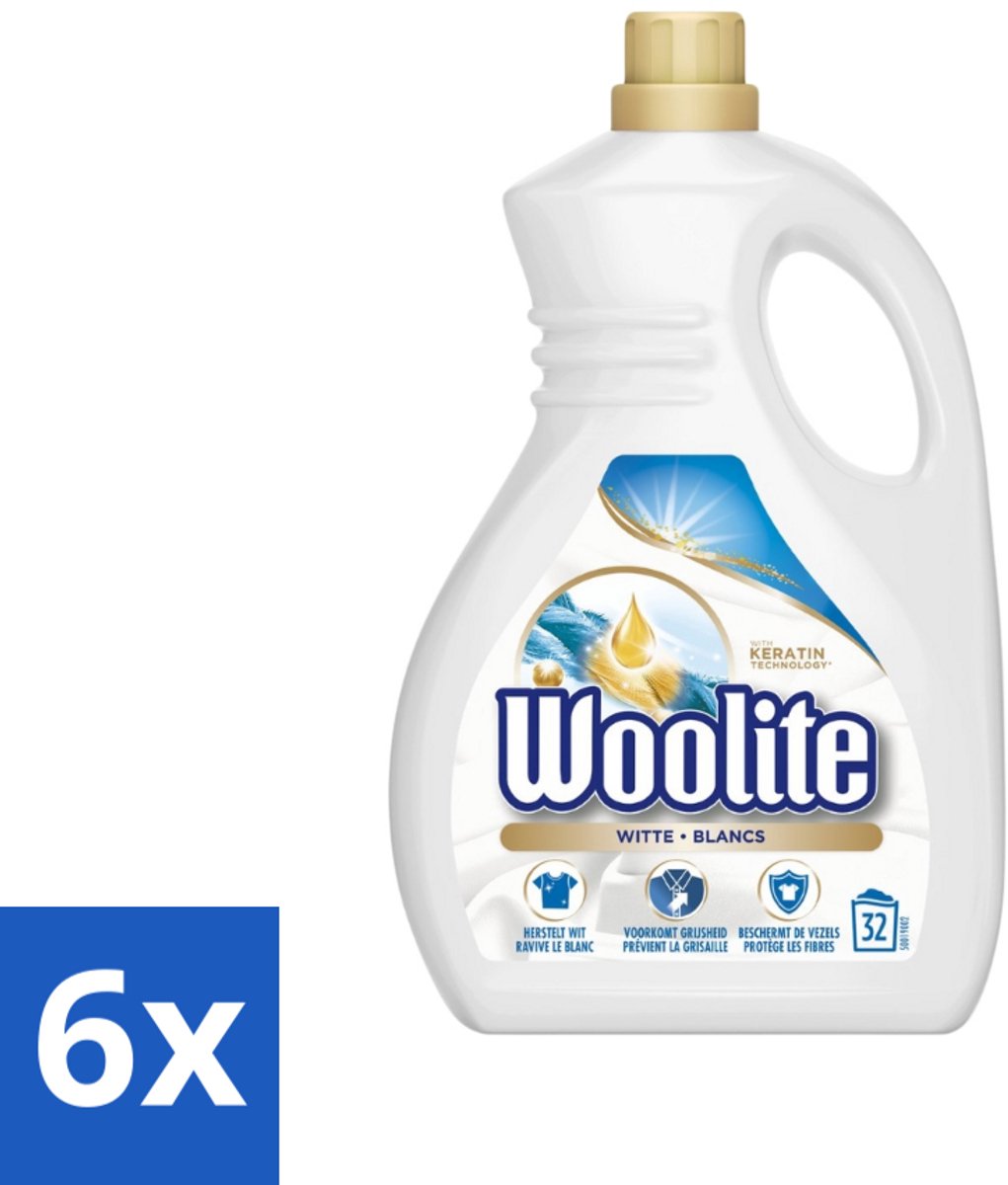 6 x Woolite White - Vloeibaar Wasmiddel - Met Keratine - Witte Was - 32 Wasbeurten - 1,9L - Witte Was - Wasmiddel - Wasmiddel Voor Witte Kleding - Keratine - Wasmiddel Met Keratine