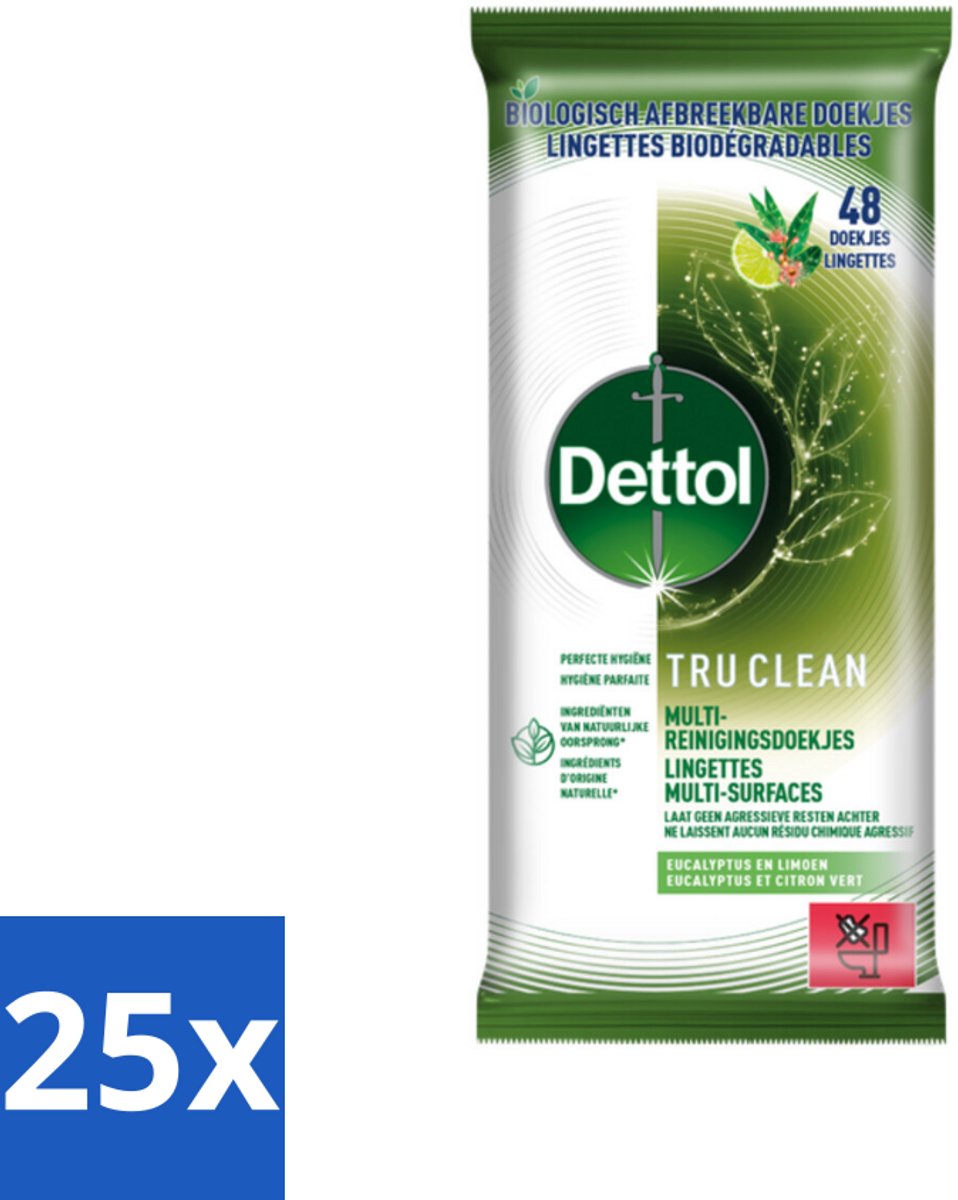Dettol Reinigingsdoekjes Tru Clean Eucalyptus & Lime 48 stuks per verpakking - Bulkverpakking - 25 stuks