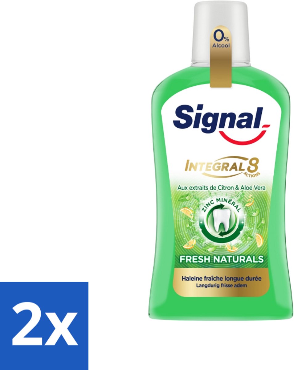 2 x Signal - Integral & Actions - Mondwater - 0 % Alcohol - Fris Natuurlijk - Citroen & Aloë Vera - 500 ml - Mondwater - Signal - Frisse Adem - Mondverzorging - Citroen