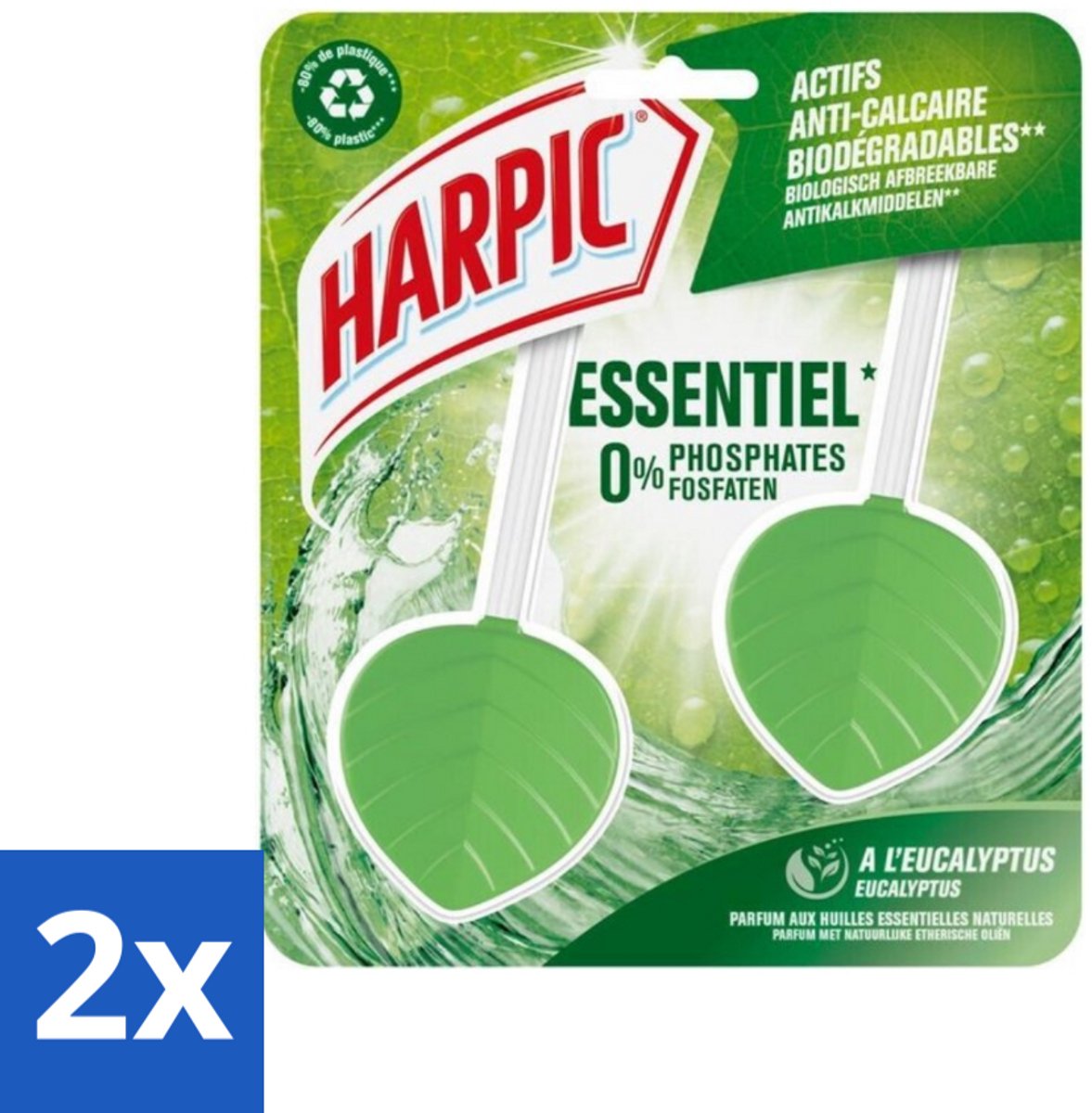 2 x Harpic - Toiletblok - Eucalyptus - Met Natuurlijke Essentiële Oliën - 2 Blokjes - Toiletblok - Toilet Reiniging - Eucalyptus Geur - Milieuvriendelijk - Fosfaatvrij