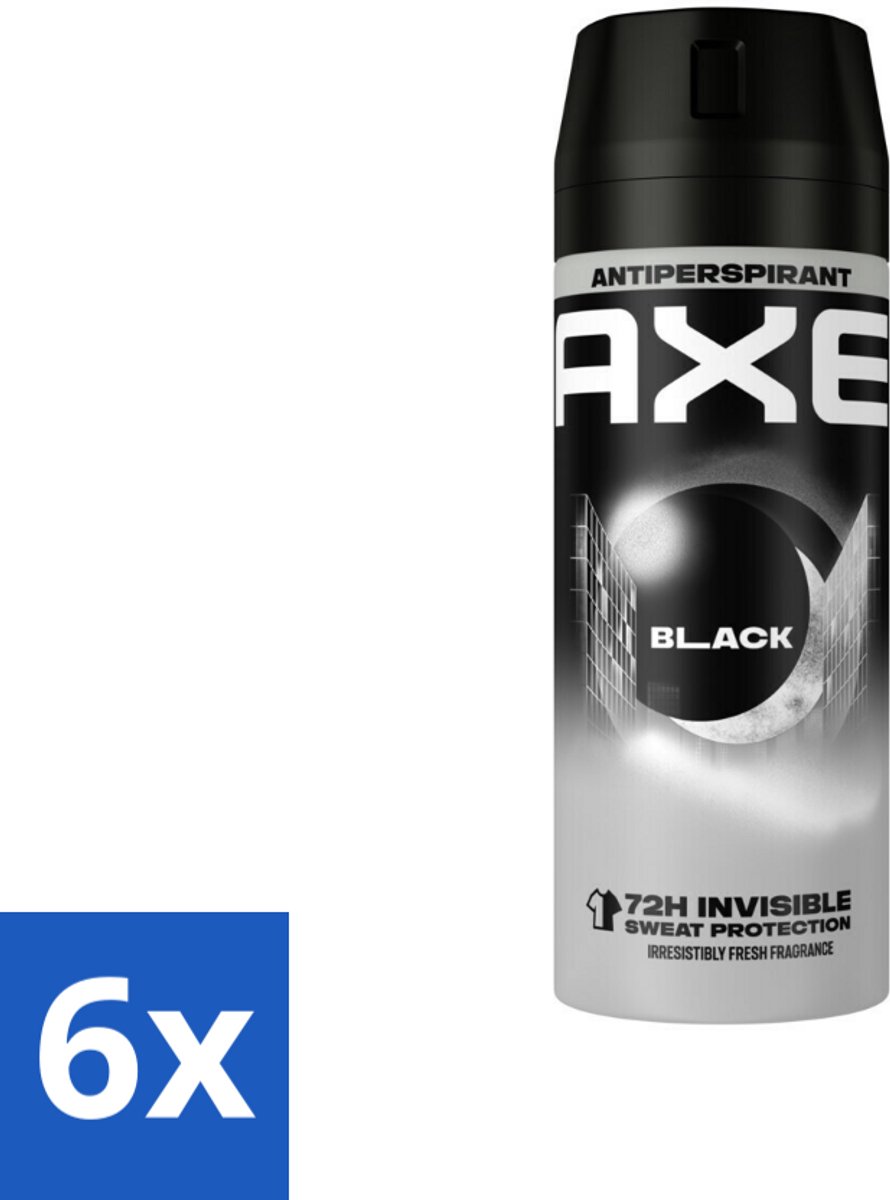 6 x Axe - Deodorant Spray - 72hrs Anti Sweat - Black - 150 ml - Anti-transpirant - Deodorant Spray - 72 Uur Bescherming - Axe Black - Geur