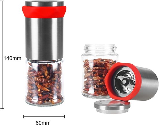 Roestvrijstalen Chili Molen voor Grof Kruid en Peper, Ideaal als Specerijen Grinder en Hakker voor de Keuken — afbeelding 4