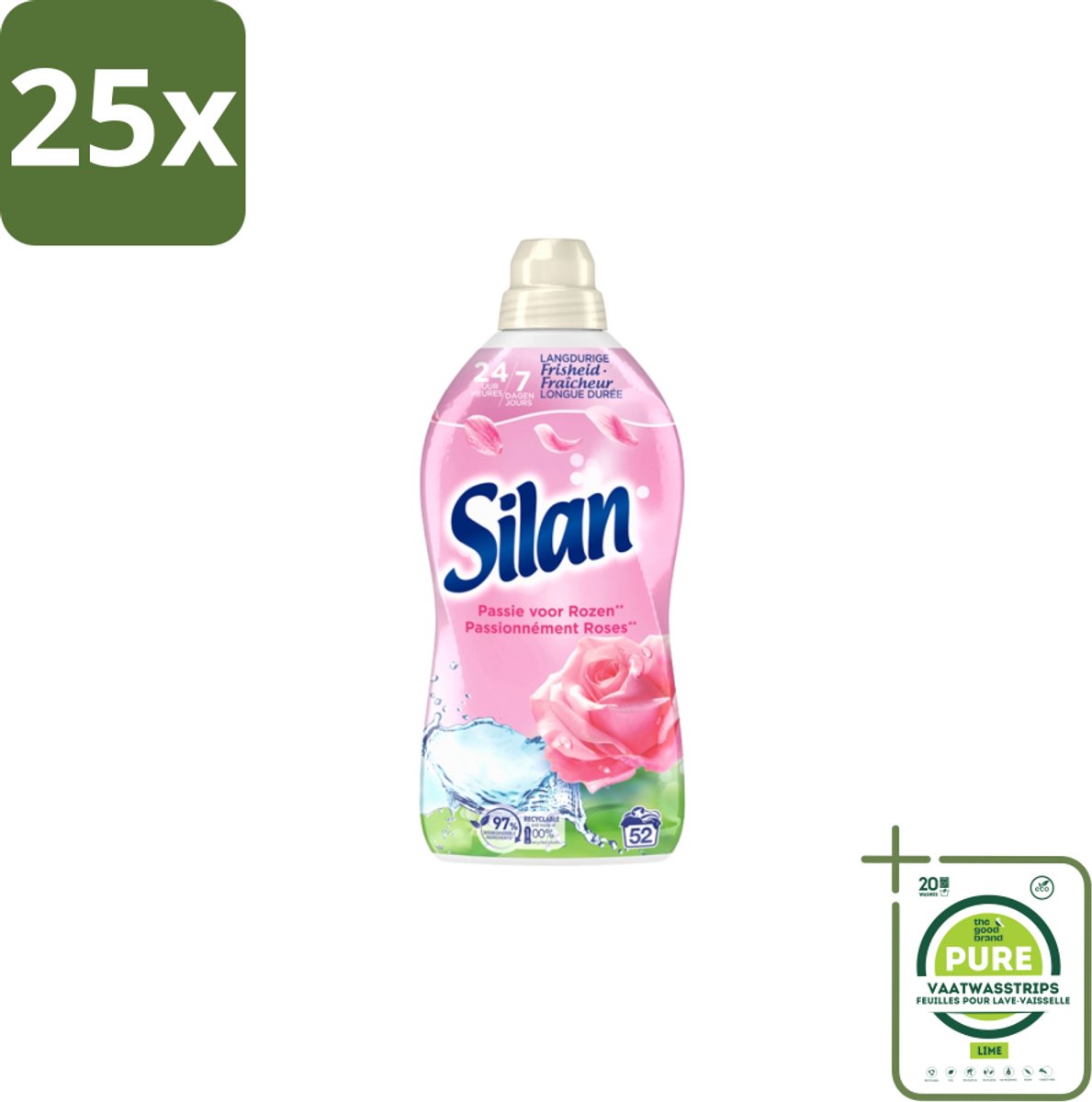 25 x Silan – Wasverzachter – Classic Pink Passie voor Rozen – 1144 ml - Grootverpakking - Wasverzachter - Roze Geur - Wasgoed Verzachter - Kleding Verzachter - Statische Elektriciteit