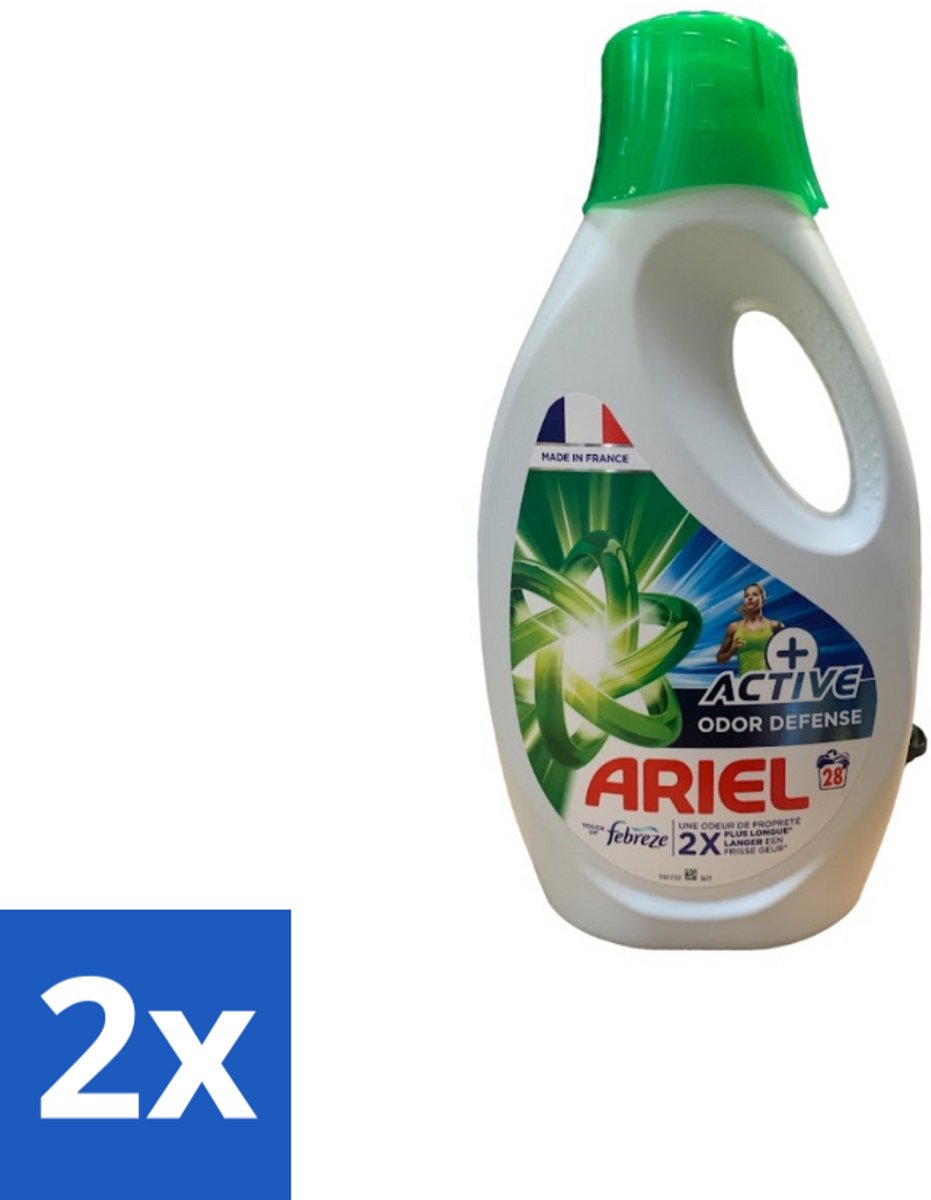 Ariel – Vloeibaar Wasmiddel – Active Odor Defense – 1,26 L – 28 wasbeurten - Voordeelverpakking - 2 stuks