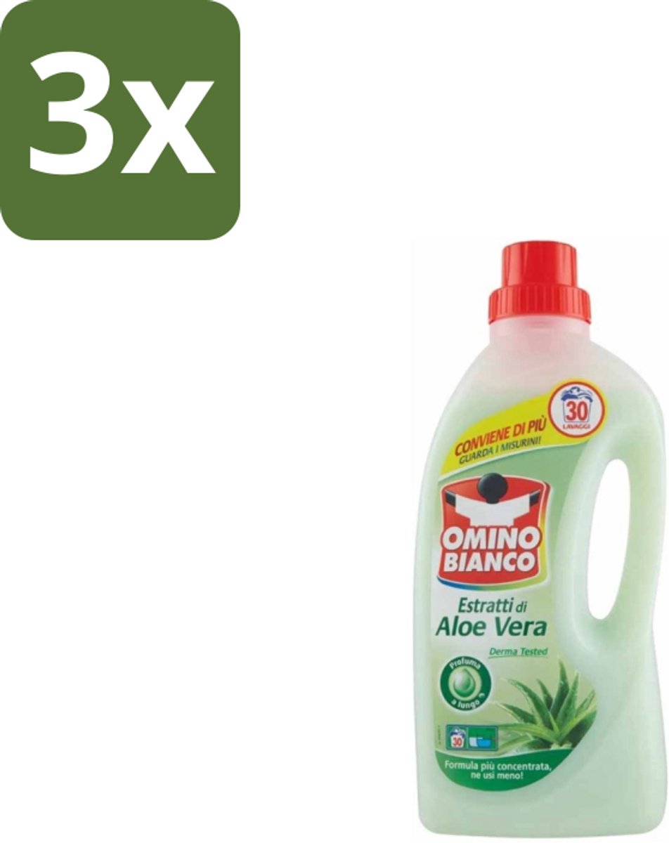 3 x Omino Bianco – Vloeibaar Wasmiddel – Aloë Vera – 1500 ml - Wasmiddel - Aloë Vera - Zachte Was - Krachtige Reiniging - Vlekverwijdering
