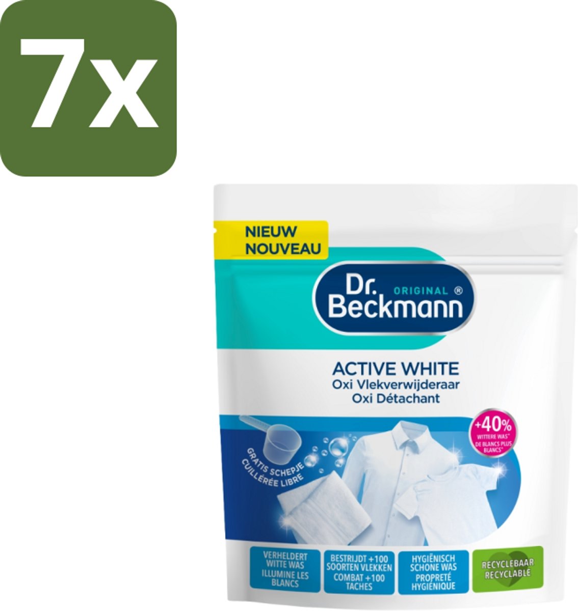 7 x Dr. Beckmann – Active White Oxi – Witte Was Poeder – 400 g - Wasmiddel - Vlekverwijderaar - Witte Was - Vlekken Verwijderen - Wasmachine