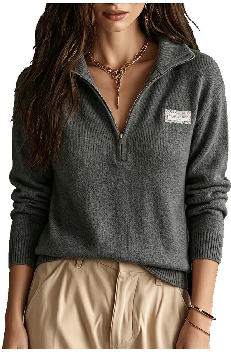 Currero Quarter Zip Dames Sweater Met Rits Jumper Quarterzip Hoodie Warme Trui Vest Lang Coltrui Donkergrijs