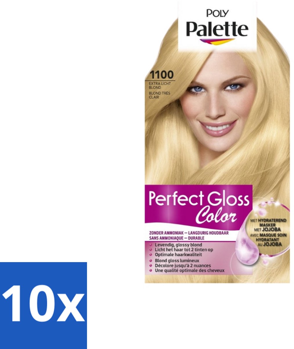 10 x Poly Palette – Haarverf – 1100 Extra Licht Blond – 115 ml - Semi-permanente Haarkleuring - Glanskleur - Haarkleur - Haarkleuring Zonder Ammoniak - Jojoba Masker