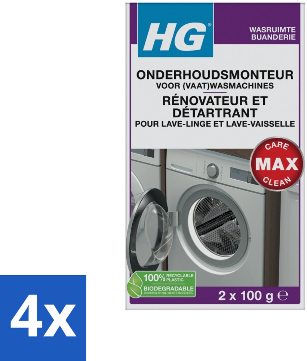 4 x HG Onderhoudsmonteur Voor (Vaat)Wasmachines 200 ml - Wasmachine Onderhoud - Vaatwasser Onderhoud - Kalk Verwijderaar - Vuil Verwijderen - Wasmachine Reiniging