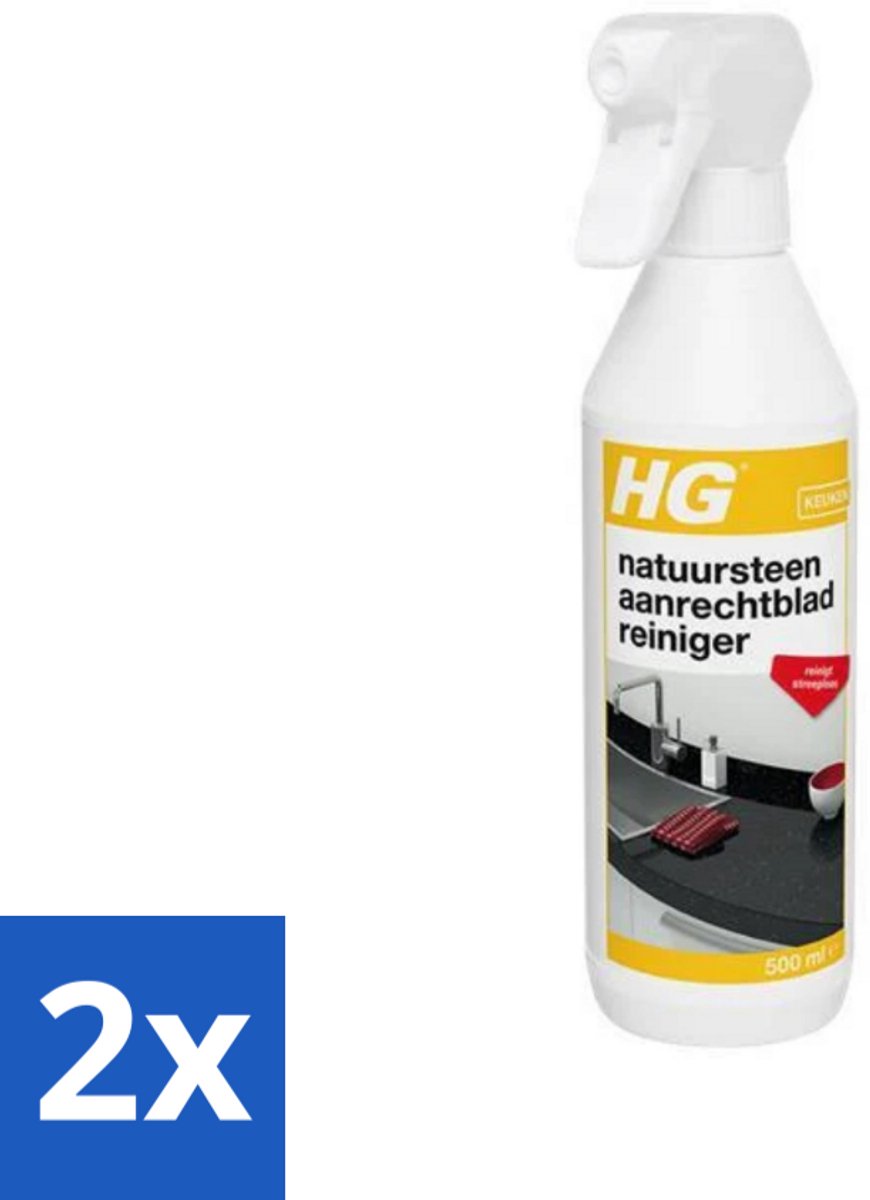 2 x HG - Keuken - Natuurstenen Aanrechtbladreiniger - Veilig & Streeploos - 500 ml - Natuursteen Reiniger - Aanrechtblad Schoonmaken - Graniet Reiniger - Marmer Reiniger - Hardsteen Reiniger