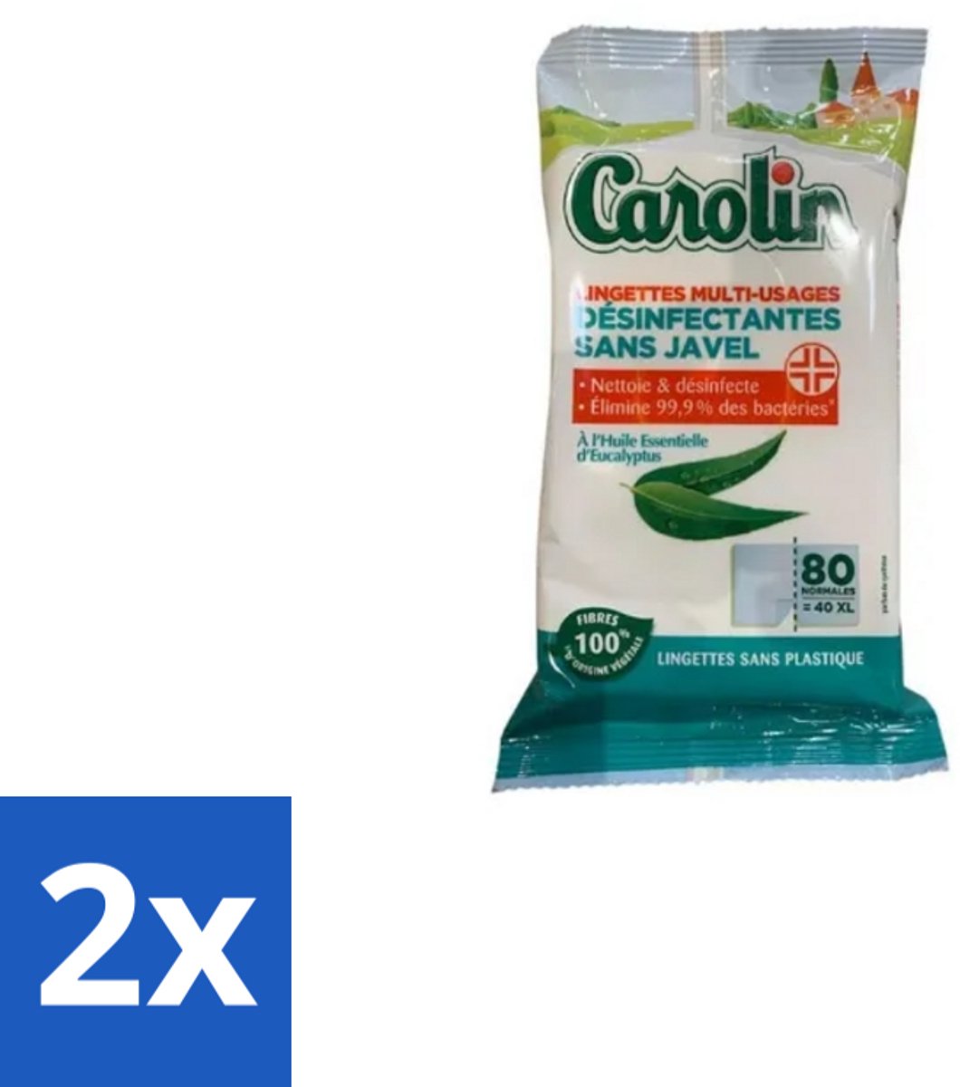 2 x Carolin – Doekjes – Eucalyptus – 80 Doekjes - Schoonmaken - Reinigingsdoekjes - Eucalyptus - Biologisch Afbreekbaar - Natuurlijke Geur