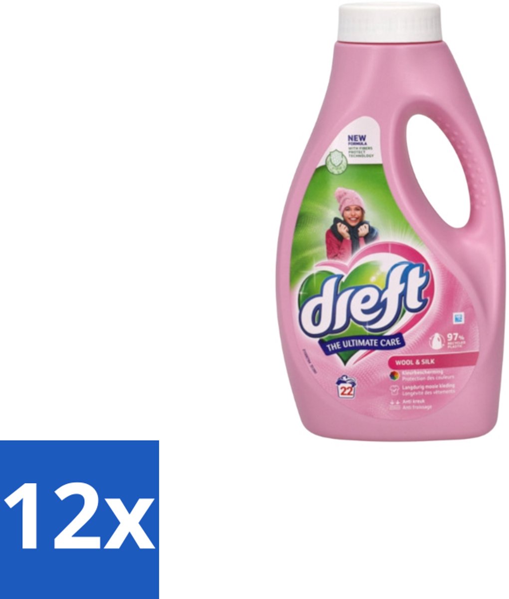 Dreft – Vloeibaar Wasmiddel – Wol & Zijde – 22 Wasbeurten - Voordeelverpakking - 12 stuks