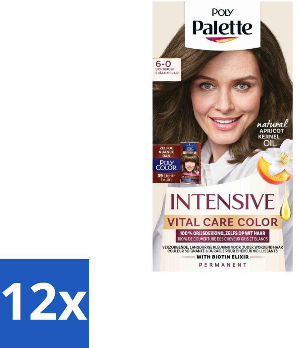 Poly Palette – Haarverf – 6-0 Lichtbruin – 115 ml - Voordeelverpakking - 12 stuks
