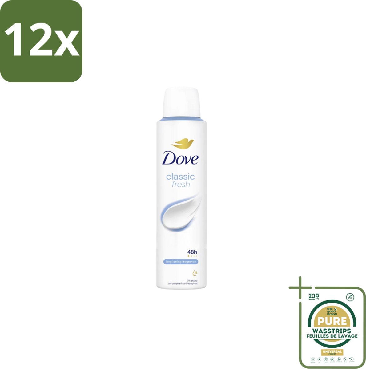 Dove – Deodorant Spray – Classic Fresh – 200 ml - Voordeelverpakking - 12 stuks - Transpiratiegeur - Frisse geur