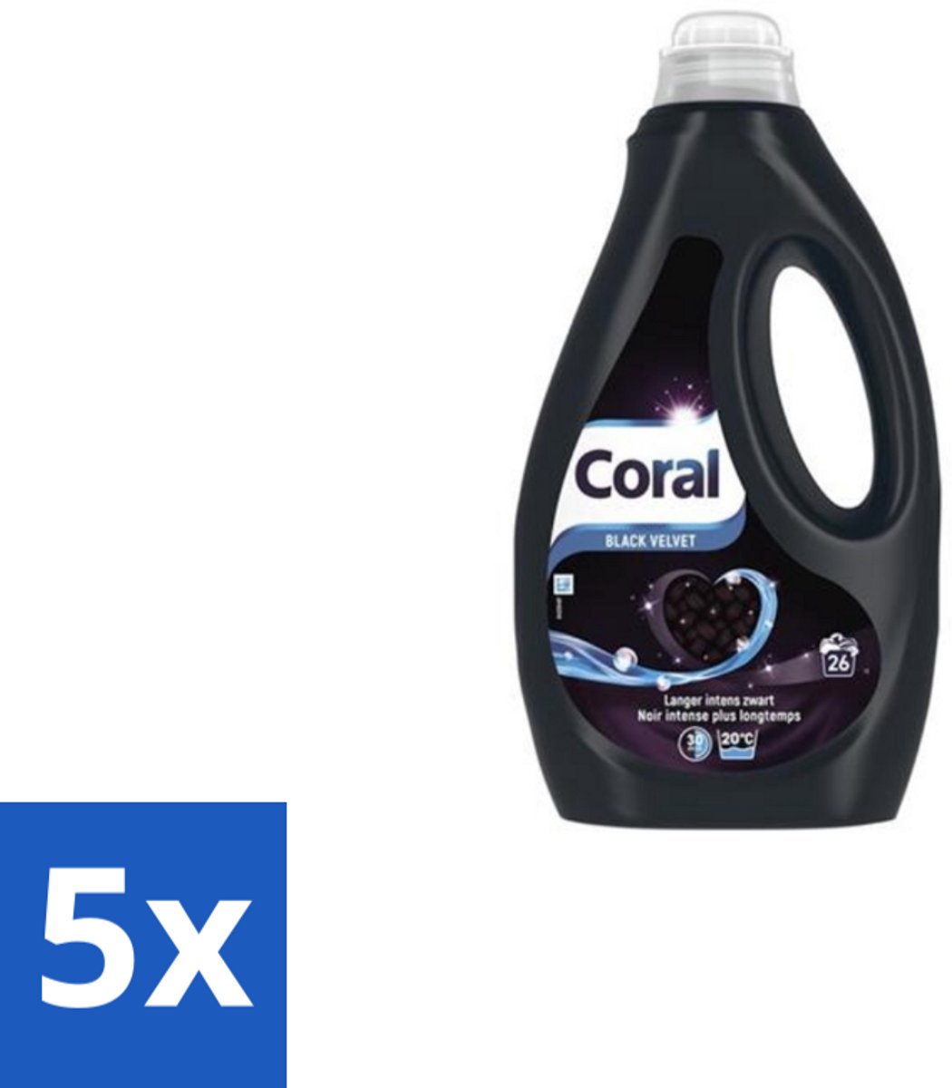 5 x Coral – Vloeibaar Wasmiddel – Black Velvet – 1170 ml - Donker Wasmiddel - Zwart Wasmiddel - Anti-pluis - Kleurbehoud - Vlekverwijdering