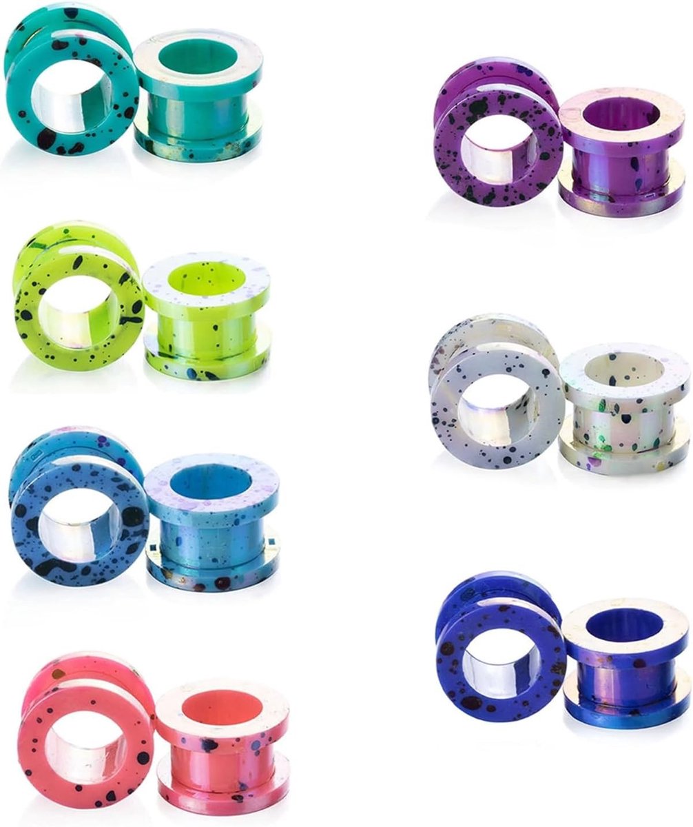 7 Paar Oor Stretchers, Acrylaat Oorpluggen en Tunnels, Kleurige Oor Expansie Set met Puntpatroon, Oor Gauges en Ooraccessoires 2-12mm