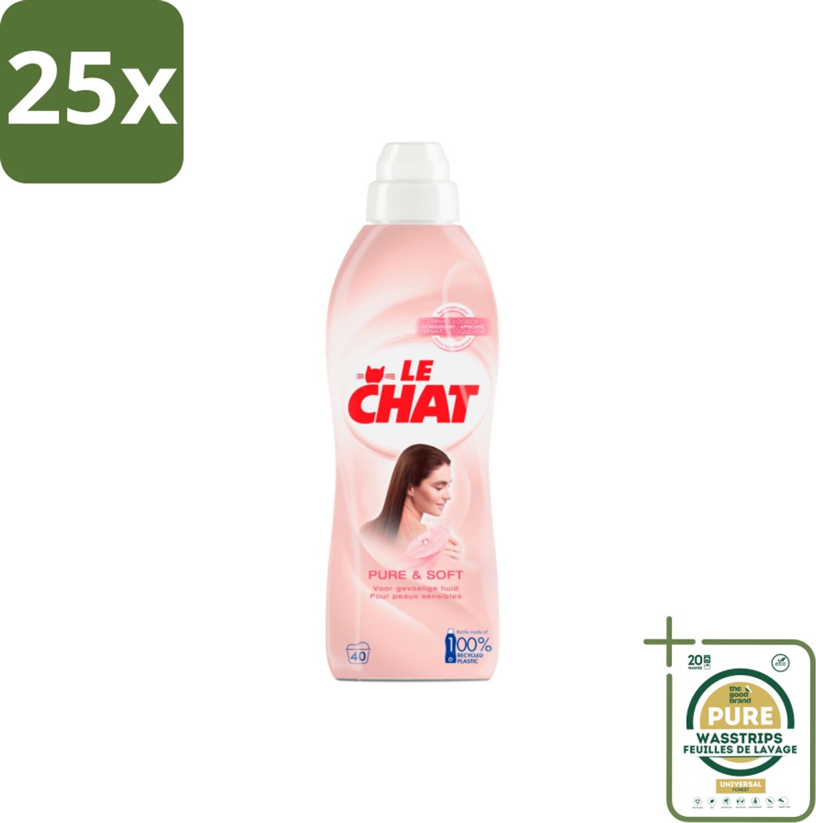 25 x Le Chat Wasverzachter Pure & Soft 40 Wasbeurten 880 ml - Grootverpakking - Wasverzachter - Hypoallergen - Huidvriendelijk - Wasgoed Verzachter - Babykleding