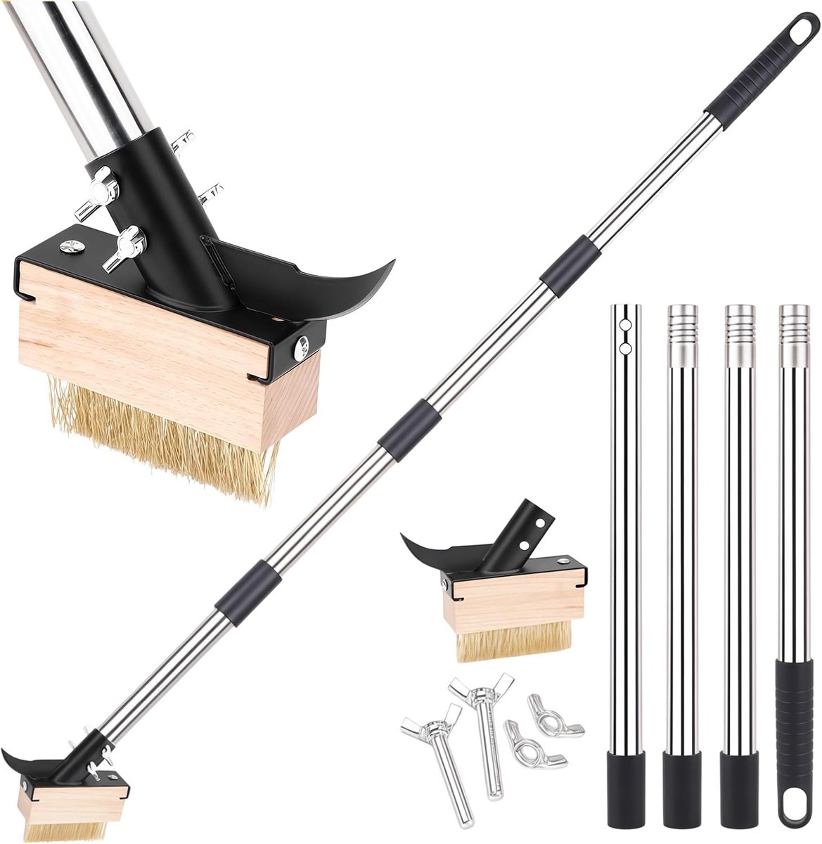 Onkruidverwijderaar 160 cm, 2-in-1 voegenkrabber met draadborstel en schraper, efficiënte voegenborstel voor het verwijderen van mos en onkruid in tuin en bestrating