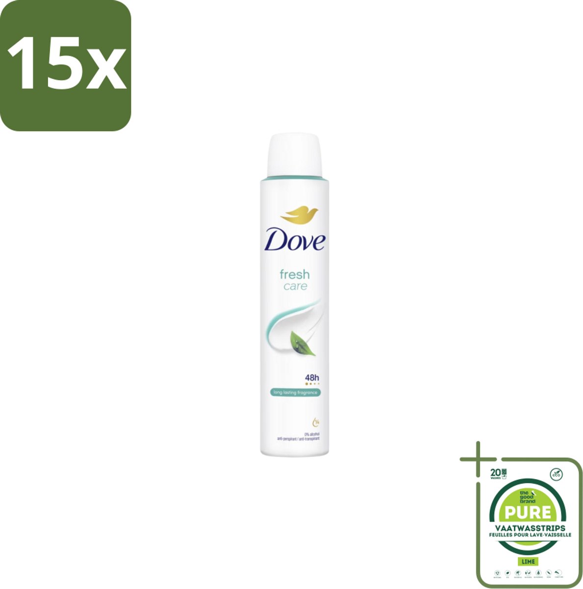 15 x Dove – Deodorant Spray – Fresh Care – 200 ml - Grootverpakking - Anti-transpirant Spray - Zweetvermindering - Geurvermindering - Fris - Geur