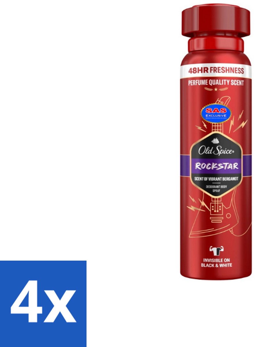 Old Spice – Deospray – Rockstar – 150 ml - Voordeelverpakking - 4 stuks