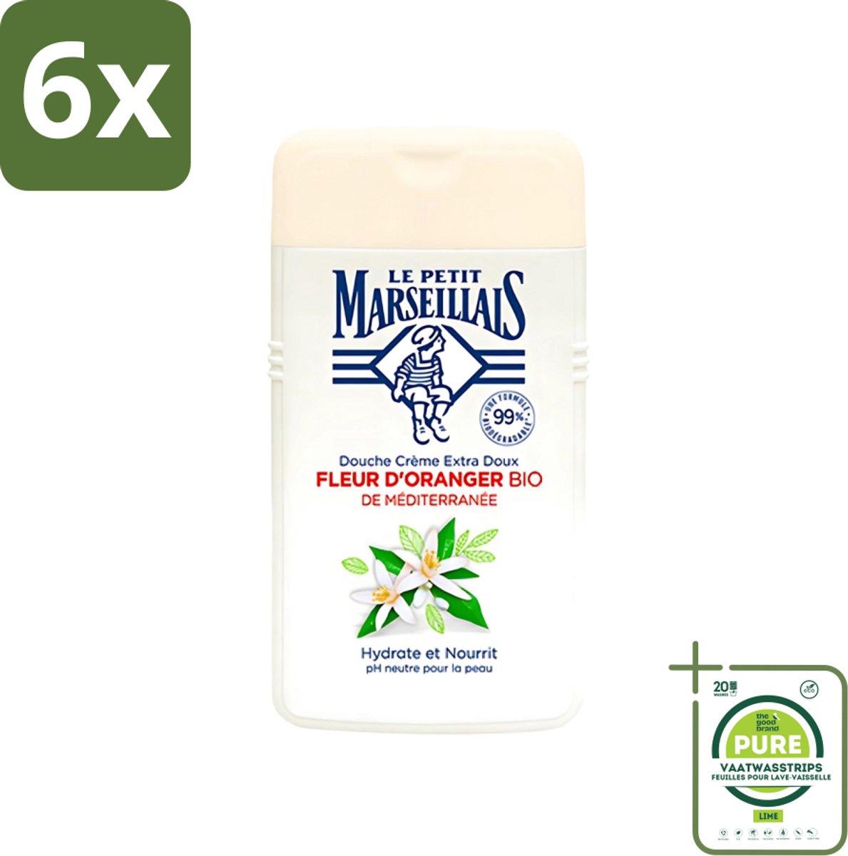 Le Petit Marseillais - Douchecrème - Oranjebloesem - Hydraterend - 250ml - Voordeelverpakking - 6 stuks - Douchecrème - Oranjebloesem