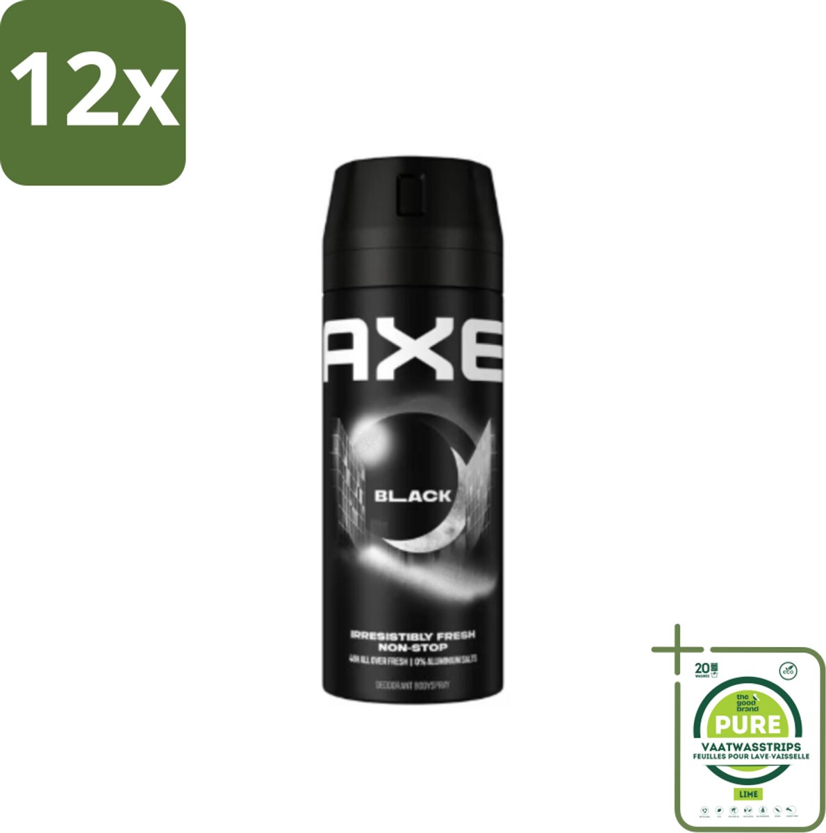 Axe - Deodorant Bodyspray - 48hrs Fresh - Black - Frozen Pear & Cedarwoord - 150 ml - Voordeelverpakking - 12 stuks - Axe deodorant - Deodorant spray