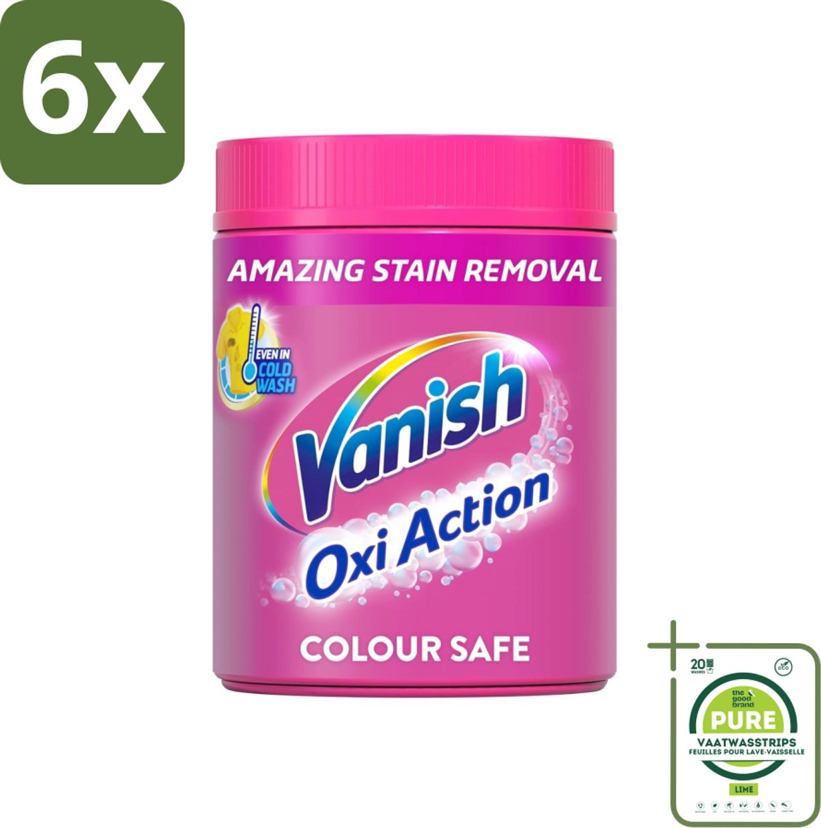 Vanish Oxi Action Pink - Vlekkenverwijderaar - Wasbooster - Zonder Bleek - 1.12 Kg - Voordeelverpakking - 6 stuks - Vlekkenverwijderaar - Wasbooster