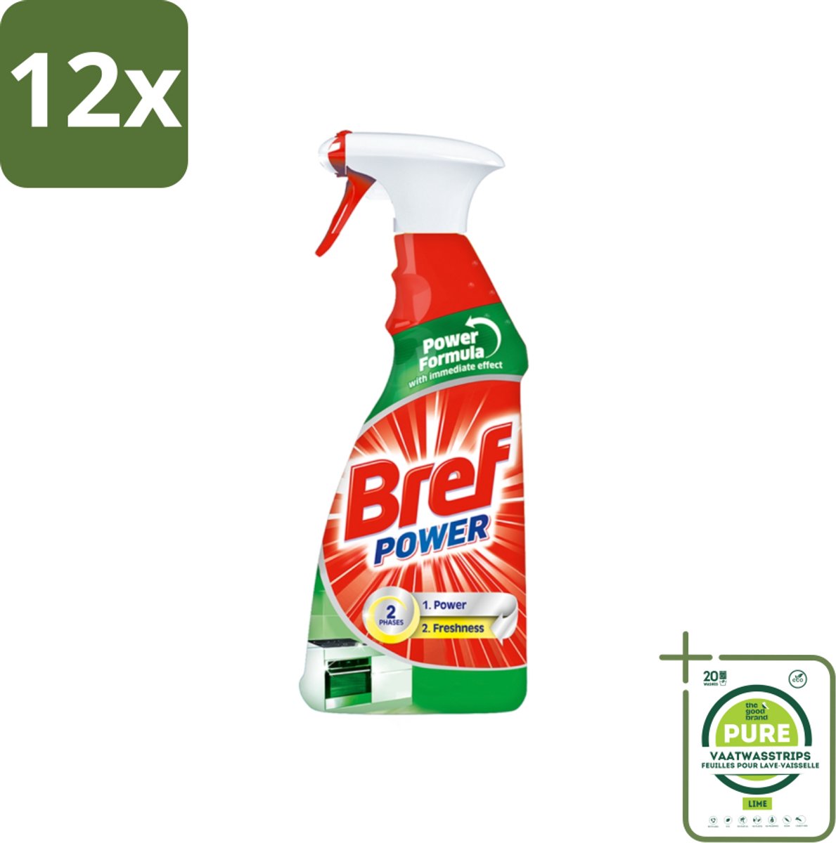 Bref Power - Keukenreiniger - Spray - Ontvetter - 750 ml - Voordeelverpakking - 12 stuks - Keukenreiniger - Ontvetter