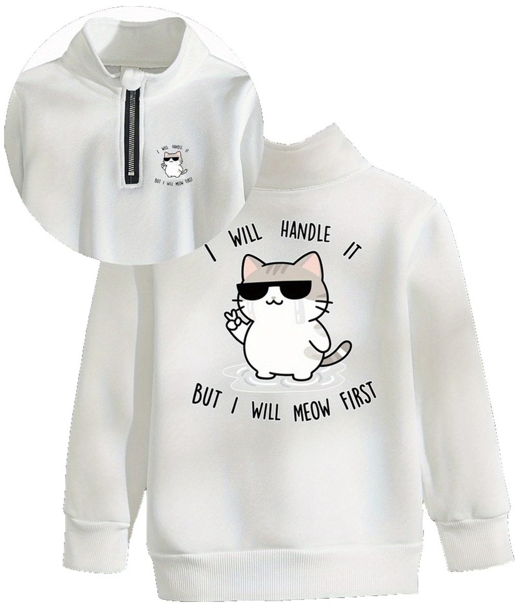 Currero Quarter Zip Jongens Sweater Met Rits Jumper Quarterzip Hoodie Jongen Warme Trui Vest Lang Coltrui 4 Jaar Wit