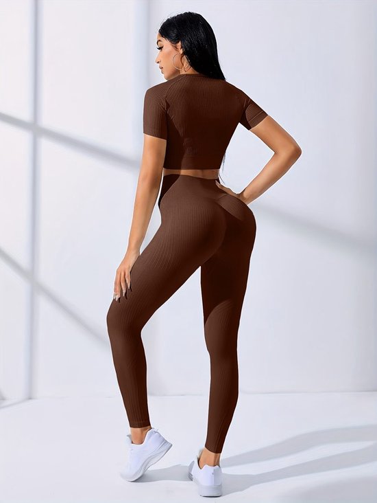 Currero Pilates Pak Dames - Yoga - Buttshaper - Gym - Fitness - Butt Lift - Bil Vergrotend - Heup Liftend - Yogakleding - Bruin L — afbeelding 4